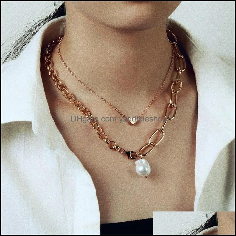 chokers simple thick chains multilayer alloy necklaces fashion heart pearl women necklace trendy accessories jewelry 3497 q2