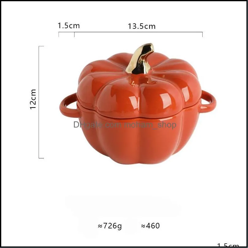 bowls cute pumpkin bowl creative personality double ear baking ceramic tableware dessert fruit soup with lid