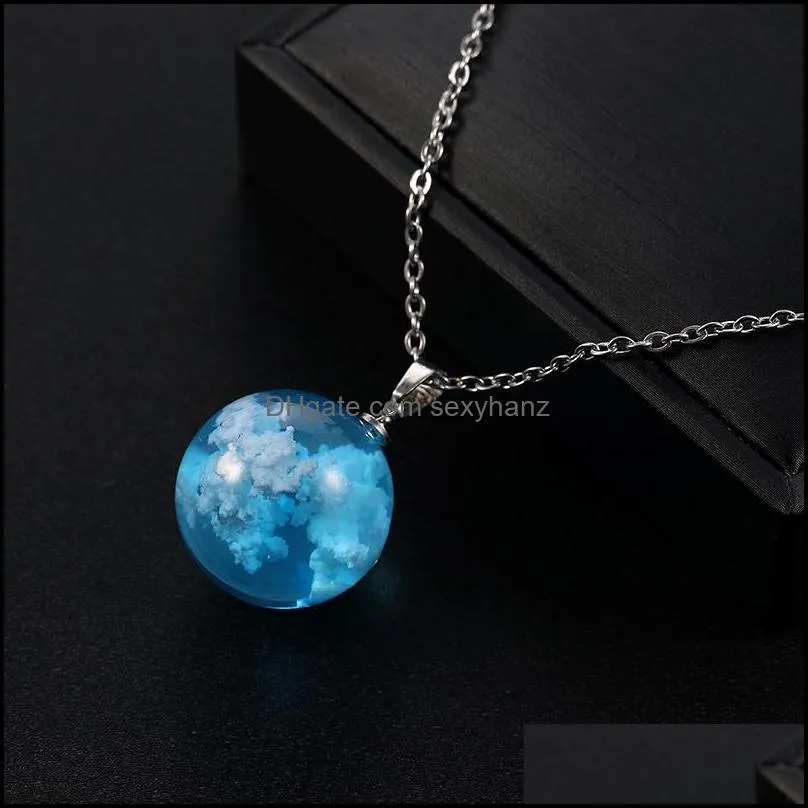 nature blue sky clouds pendant necklace for women cloud resin transparent ladies necklace ball moon necklaces jewelry gift accesorios