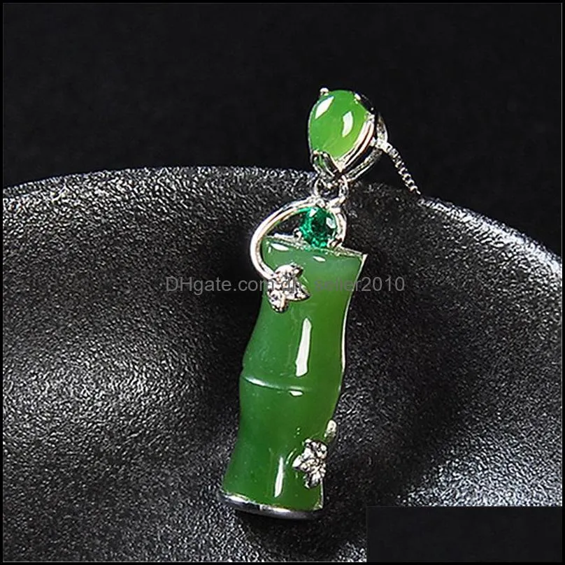 auspicious green jade bamboo pendant necklace plant bamboo jade necklace uplifting chalcedony onyx stone silver necklaces