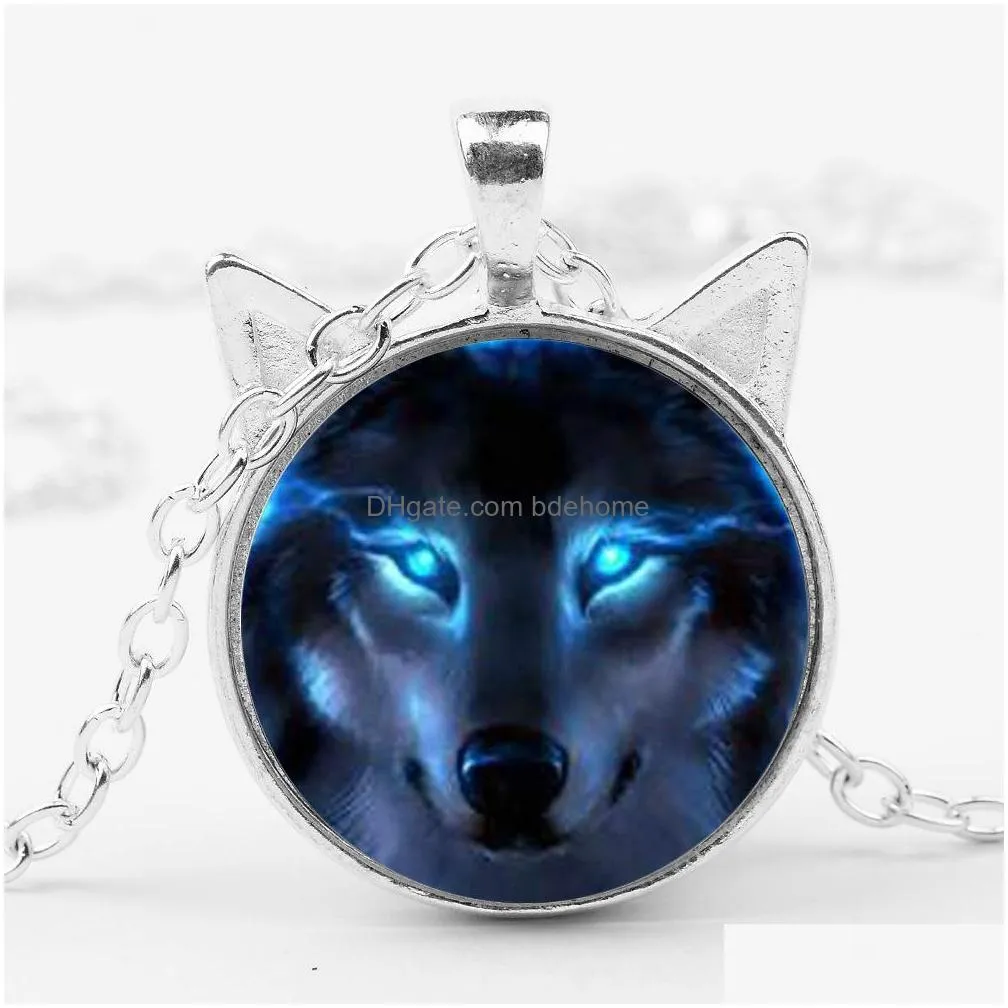 fashion jewelry vintage time gem cabochon wolf totem pendant necklace sweater necklace