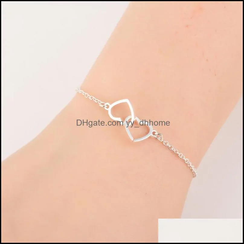 stainless steel bracelet romantic double connected heart bracelets bangles for women valentines engagement gift jewelry