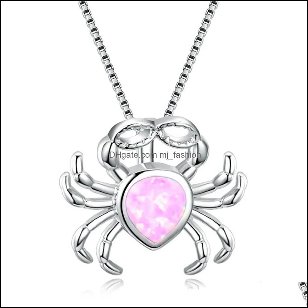 opal necklace for water drop shape imitation 925 sterling silver necklace filled cute crab pendant necklace