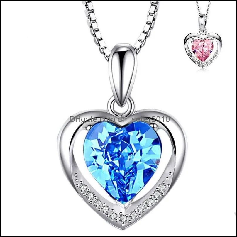 silver love heart shaped blue crystal chic pendant eternal heart necklace beautiful jewelry accessories womens style