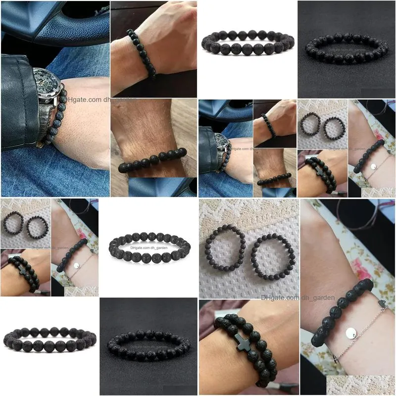8mm volcanic stone beads strand bracelets black lava men bracelet punk bangle for women men