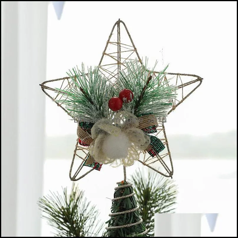 christmas decorations christmas tree top wrought iron pentagram accessories golden hanging ornaments living room desktop decoration