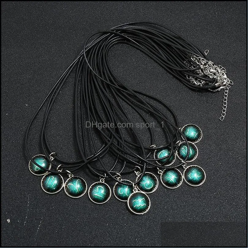  fashion 12 constellation pendant necklace design zodiac sign horoscope necklaces for women men glass cabochon jewelry c3