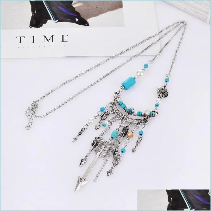 chains fashion fine jewelry retro ethnic style pearl beaded cupids arrow multi necklaces pendant for women