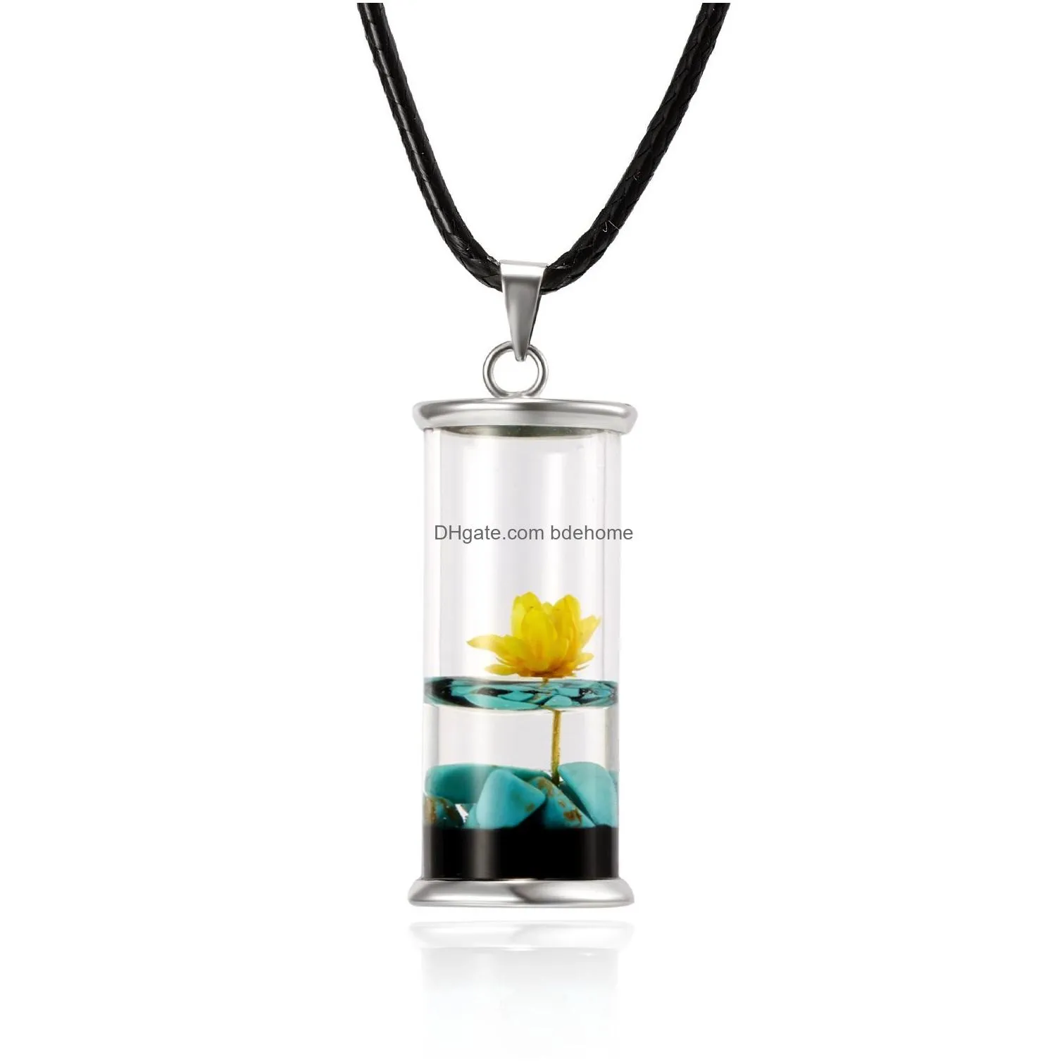 women fashion jewelry bottle pendant necklace glass dry flower slide pendant necklace