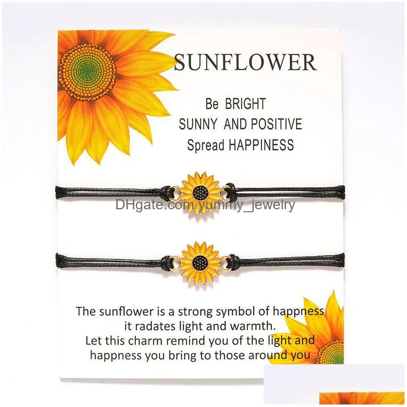 vintage jewelry adjustable sunflower bracelets wish rope bracelet sister love friendship bracelets women gifts