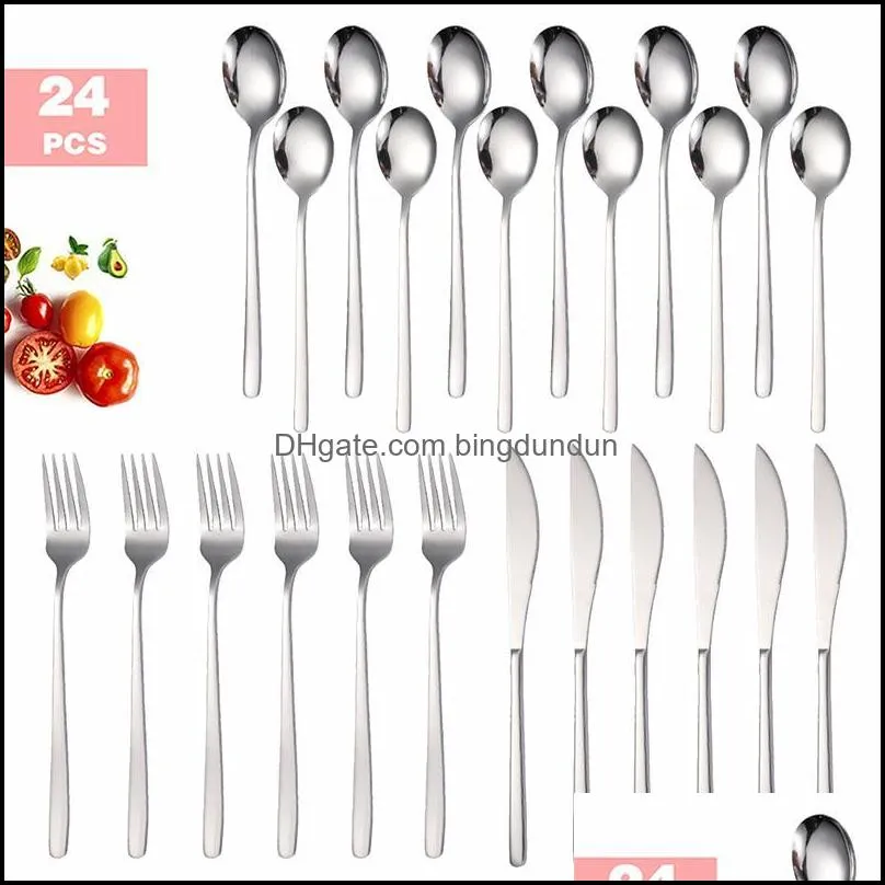 pcs dinnerware set 18/10 stainless steel tableware knife fork spoon flatware dishwasher safe cutlery drop sets