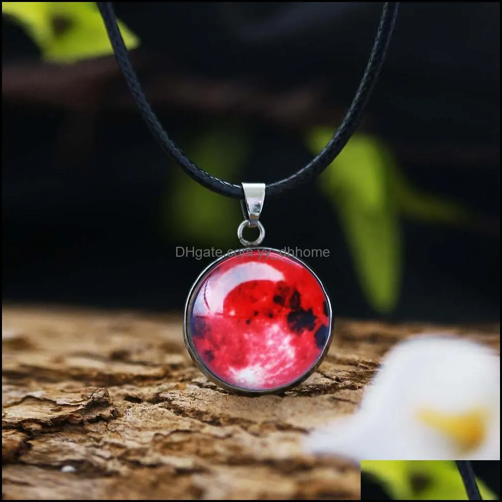  fashion stainless steel nebula necklace glow in the dark space universe necklace glass galaxy solar system with luminous necklace