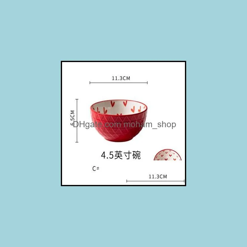 cute ceramic bowls embossed noodle bowls relief nonslip rice soup tableware restaurant salad bowl wholesale