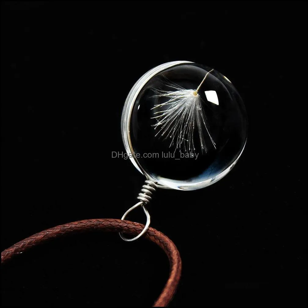 dandelion chokers necklaces crystal glass ball clover strip leather necklace long dried flowers locket pendant necklaces