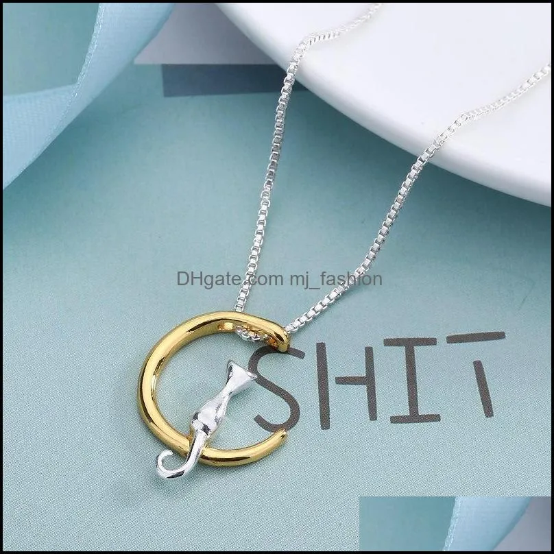 cat necklace charm silver gold color link chain necklace for pet lucky jewelry beautifully luxury jewelry gift charm moon pendant