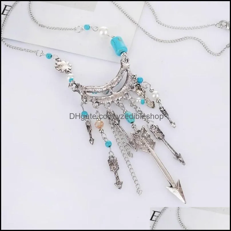 chains fashion fine jewelry retro ethnic style pearl beaded cupids arrow multi necklaces pendant for women