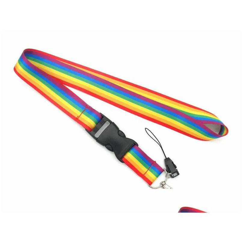 10pcs rainbow mobile phone straps party favor neck lanyards for keys id card mobilephone usb holder hang rope webbing 889 b3