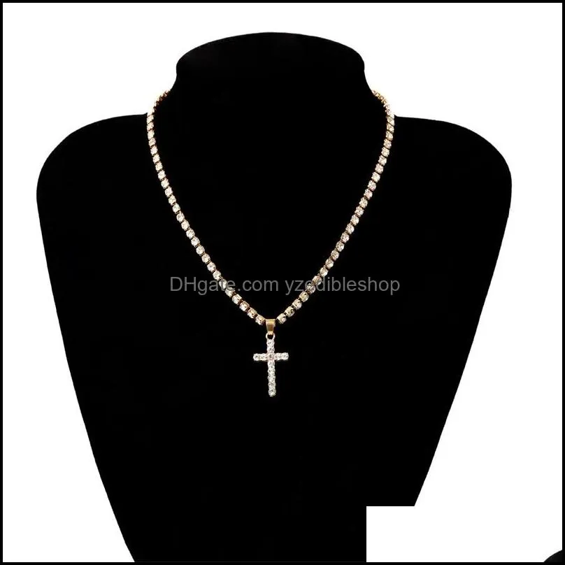 men women hip hop cross pendant necklace tennis chain hiphop jewelry gift 25d3