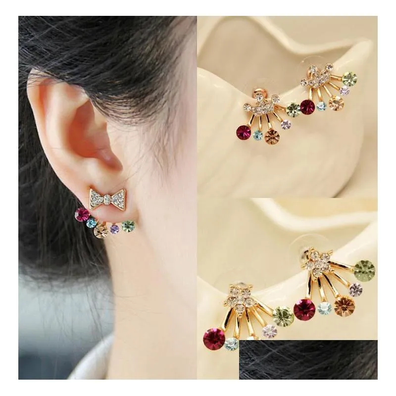 ladys accessories for women fashion jewelry colorful rhinstone princess crown bowknot stud earrings