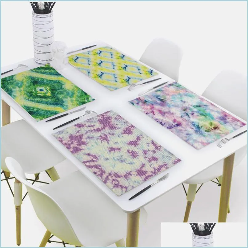 color abstract print placemat for dining table geometry drink 32x42cm rectangle tableware mat kitchen decoration