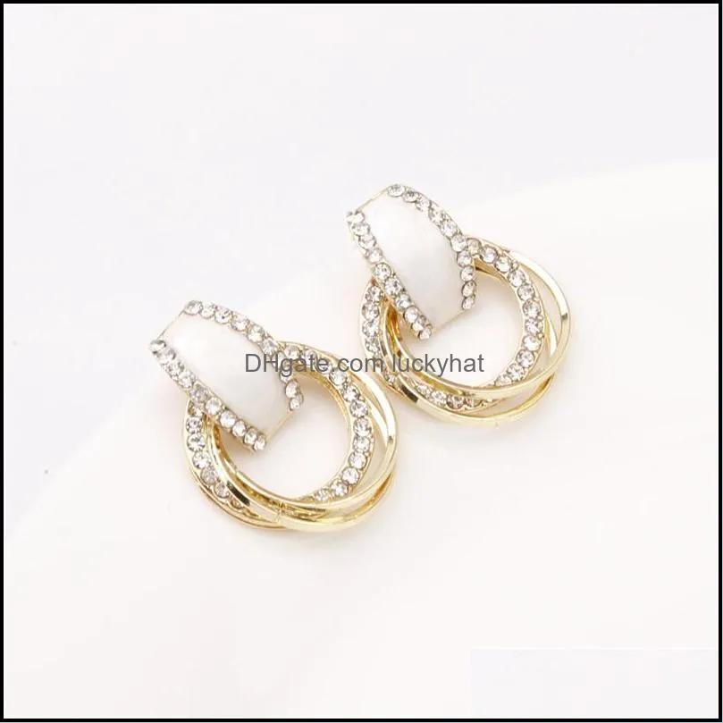crystal hoop earrings with rhinestone 3 circle earring simple gold plated ear for women elegant sweet korea design