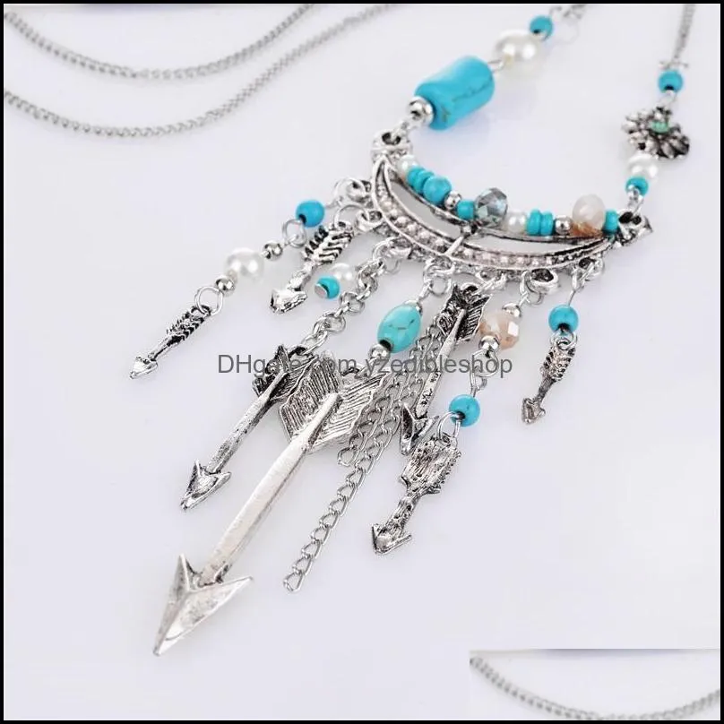 chains fashion fine jewelry retro ethnic style pearl beaded cupids arrow multi necklaces pendant for women