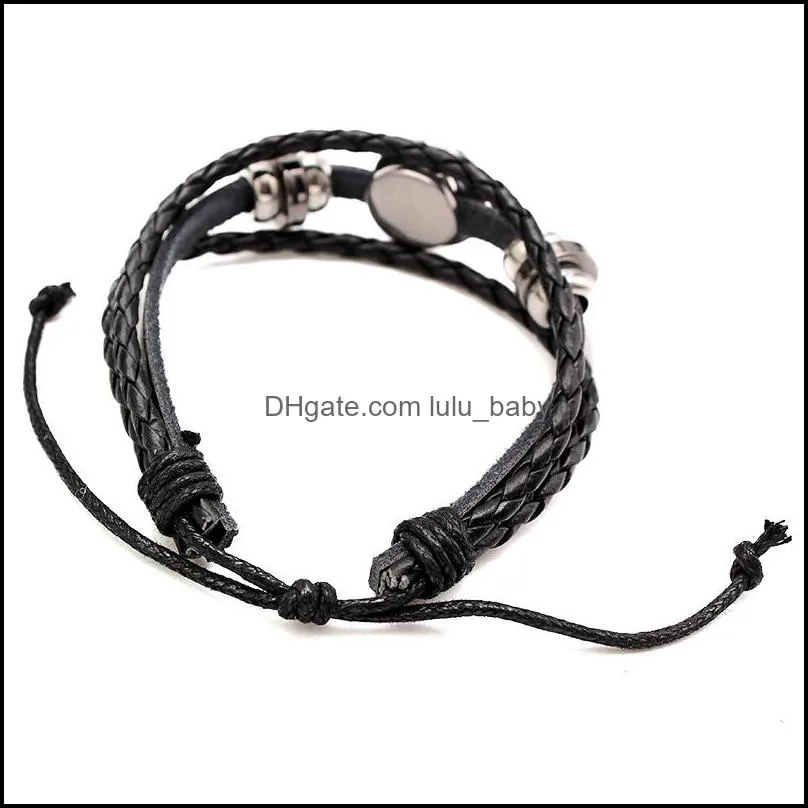 fashion multilayer black leather bracelet fit 5mm metal button adjustable knot beads bracelet diy casual snap button jewelry gifts