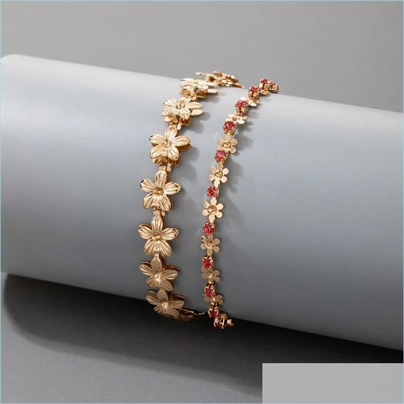 wholesale high street design must have 2 layers gold plating daisy bracelet vintage retro jewelry link chain 3383 q2