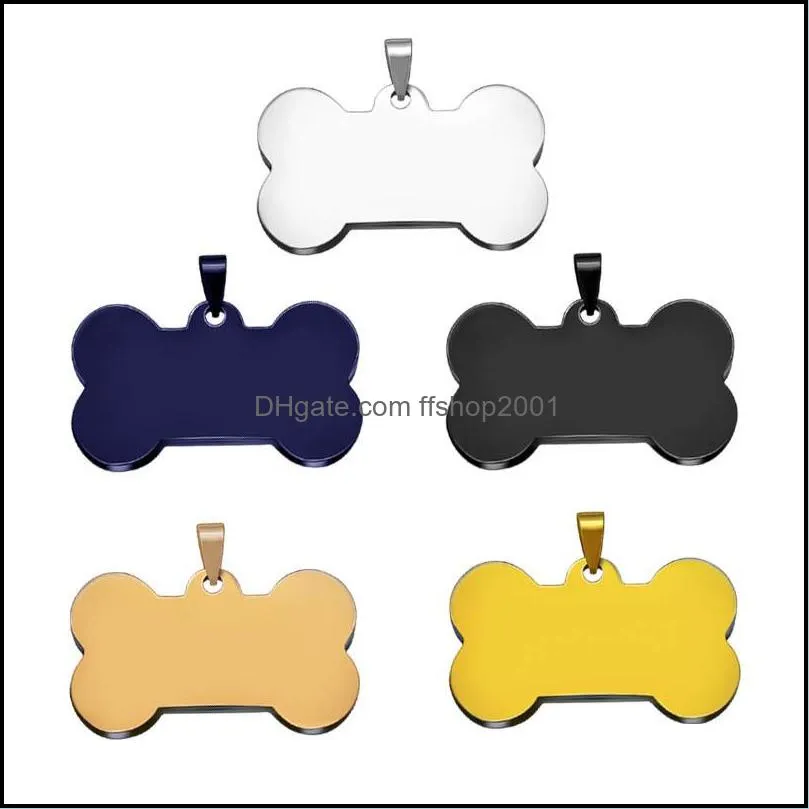 fashion custom engrave name glossy bone dog tag necklaces for women black gold silver stainless steel pet cat dog tag necklace jewelry