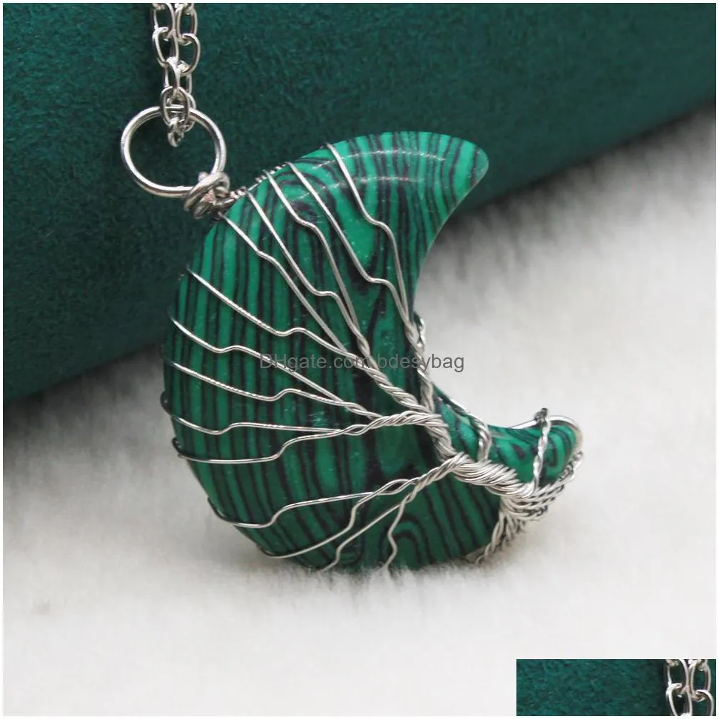 life tree moon stone pendant natural gemstone wire style for necklaces girls luck jewelry love wish gift