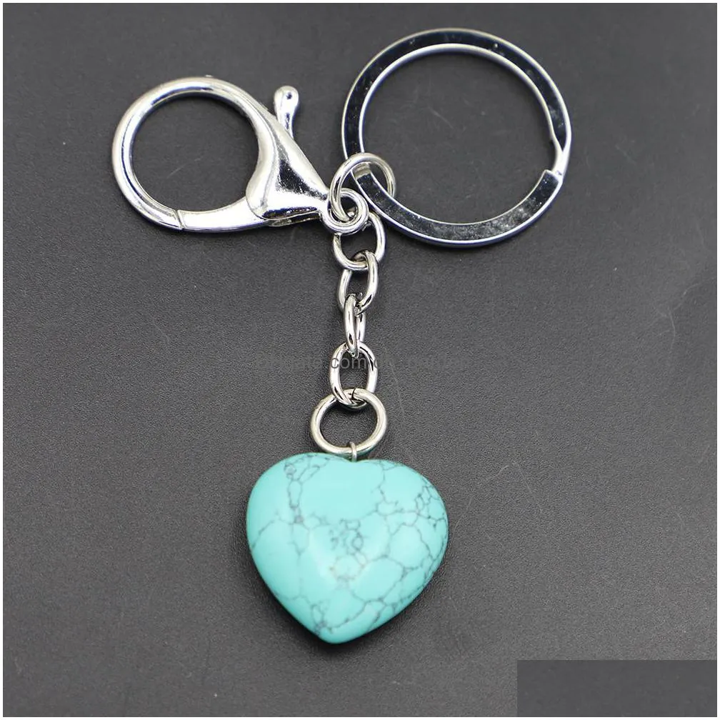 natural crystal stone keychains heart shaped key rings rose pink tiger eye charms key chains quartz gifts men women presents jewelry