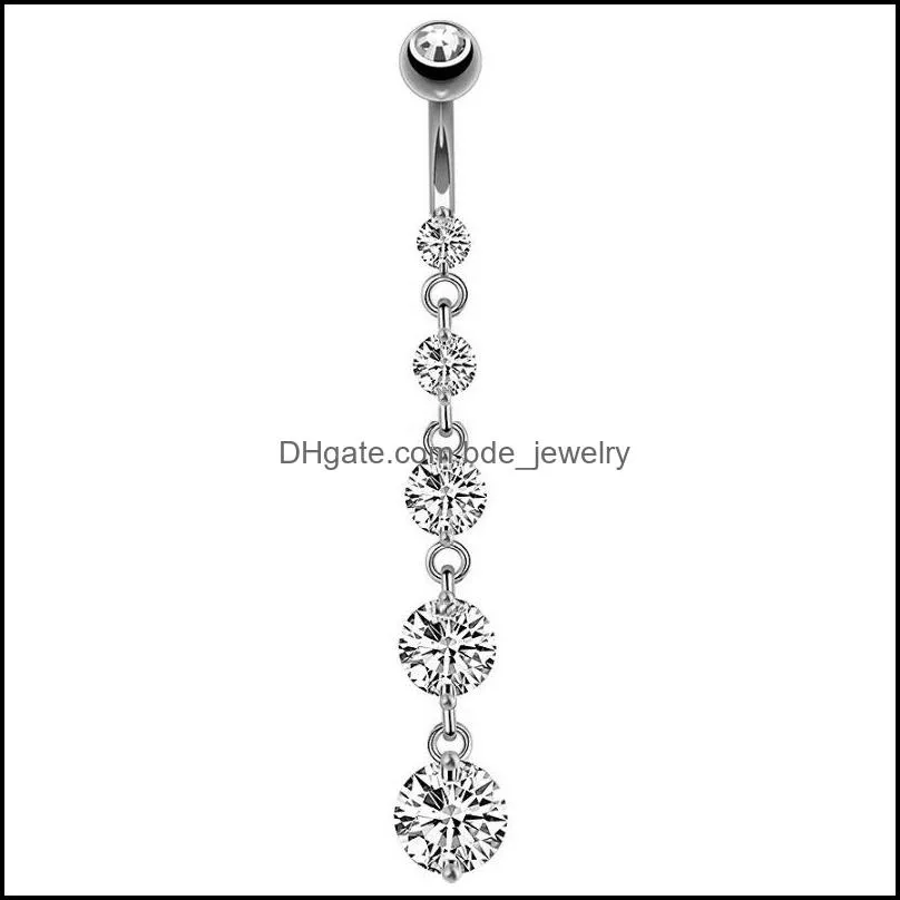 stainless steel zircon long dangle round rhinestone navel belly ring button bar barbell rings piercing reverse jewelry 681 t2