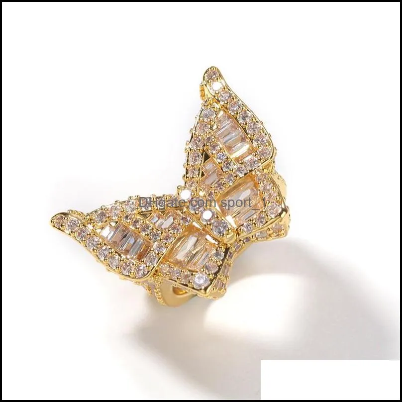 butterfly cz diamond rings micro paved iced out cubic zircon fashion mens hip hop gold ring jewelry c3