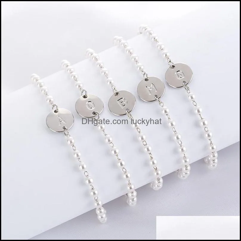 creative az alphabet initial bracelet summer jewelry pearl bead bracelet for women girls party wedding jewelry