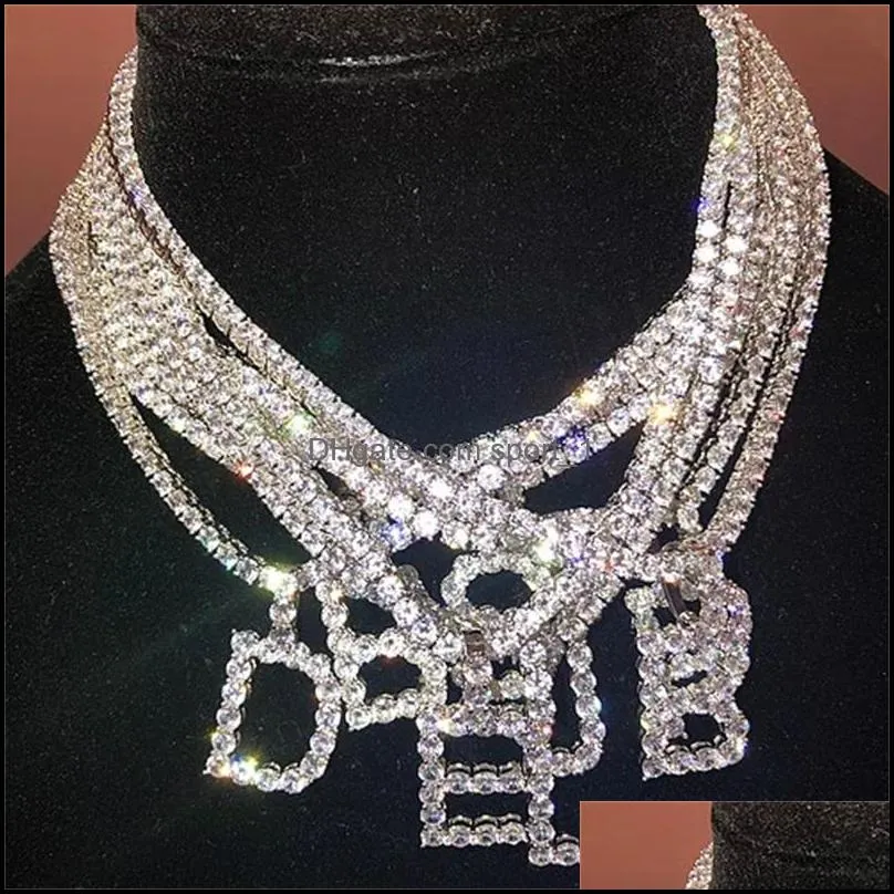 pendant crystal iced out chain initial necklace 45cm length chain letter women men rock hip hop bling jewelry 26 letters 3544 q2