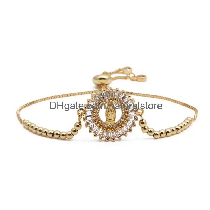 classic design gold color blessed virgin mary charm bracelets for women girl zirconia bracelet religious jewelry