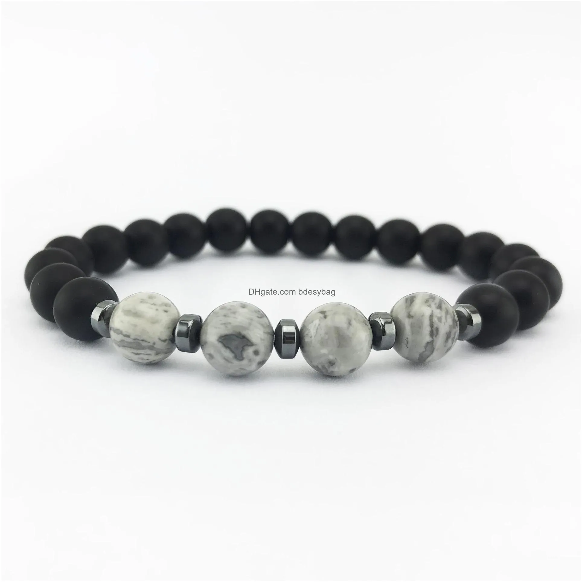 2pcs tiger eye black agate stone yoga bracelet bangle for men women stretch bracelet with magnetic clasp 8 inches