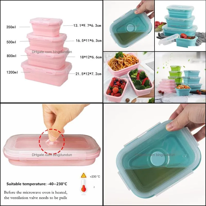 dinnerware sets silicone collapsible lunch box storage container bento microwavable portable picnic camping outdoor for bowl children