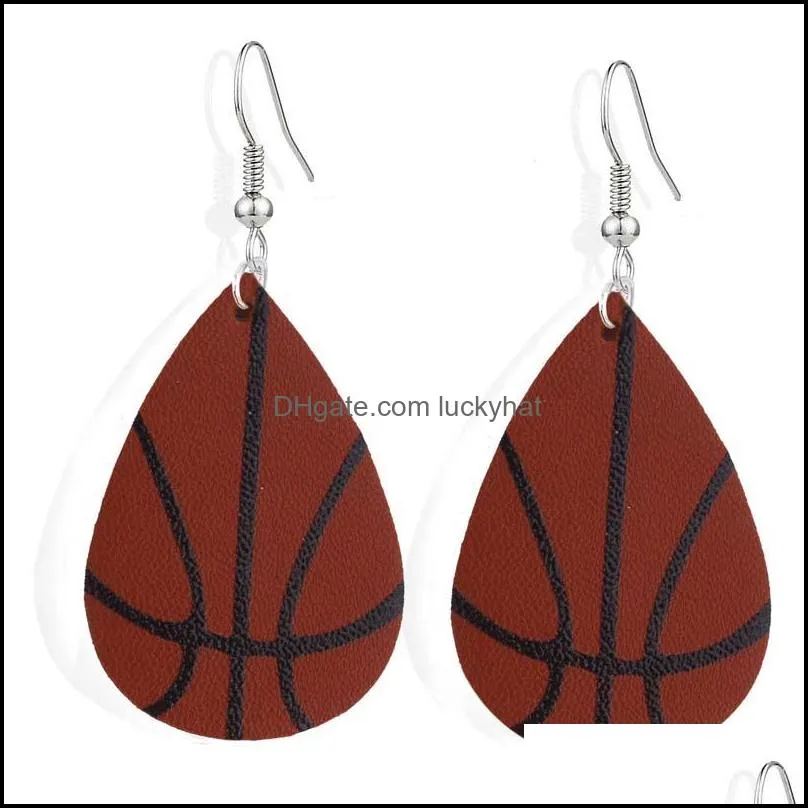 2019 arrival teardrop pu leather earrings baseball basketball football volleyball sport dangle earring for women jewelry gifts