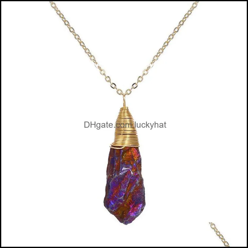fashion natural stone pendants necklace crystal irregular shape stone necklaces for women diy party jewelry 7 colors wholesale 2020