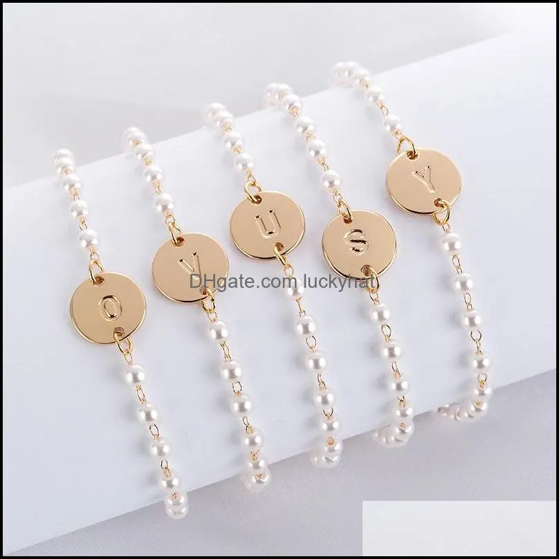 creative az alphabet initial bracelet summer jewelry pearl bead bracelet for women girls party wedding jewelry