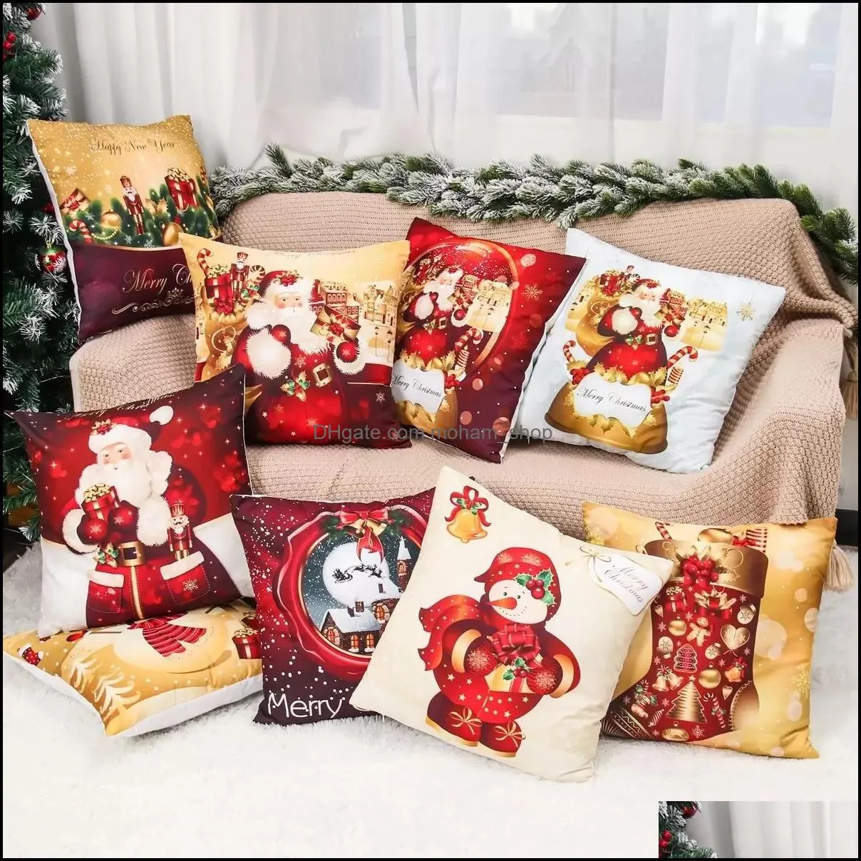 2023 nordic christmas peach fur pillow golden cartoon santa series sofa pillow cover