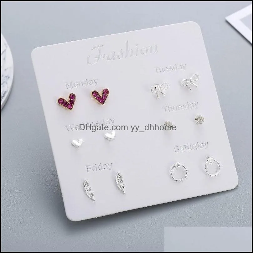 one week cute stud earrings set lovely star leaf heart earrings for girls women kids 6 pairs/set exquisite daily party weddings gift