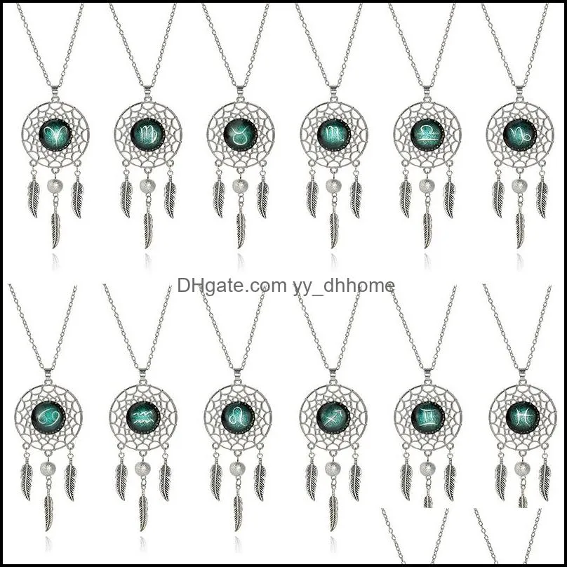long chains dream catcher necklace handmade bohemia 12 zodiac necklace women jewely gift