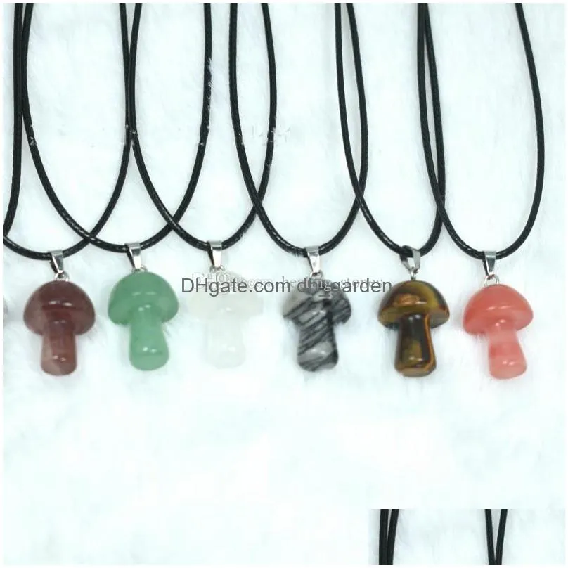 20mm mushroom natural stone carving pendant reiki healing crystals rose quartz necklace for women jewelry wholesale