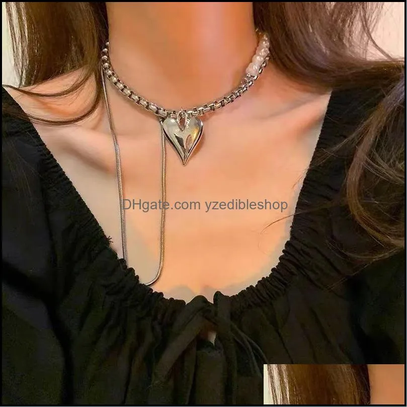 pendant necklaces vintage baroque pearls heavy metal heart tassel necklace for women girls party jewelry 3405 q2