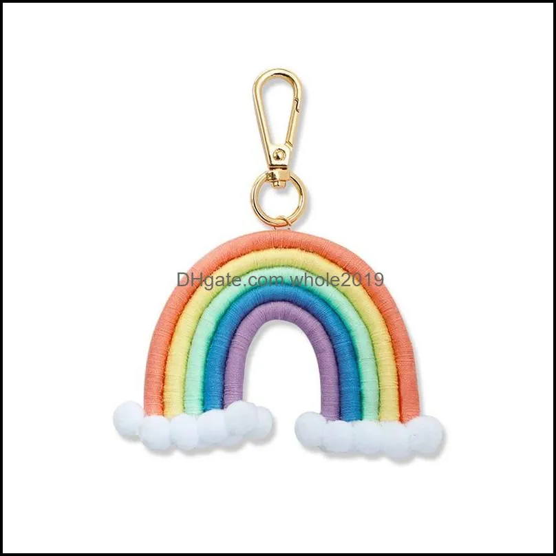 weaving rainbow keychains for women boho handmade key holder keyring macrame bag charm car hanging jewelry gifts c3