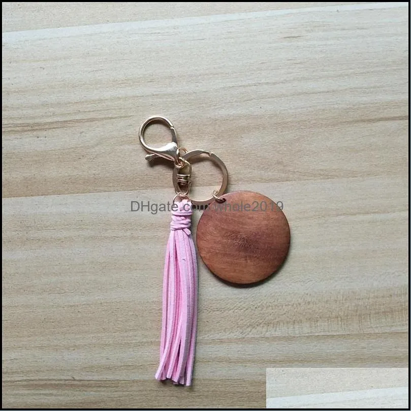 tassels circular wooden keyring 5cm pendant decorative key chains women jewelry gift delicate solid color 3 3tw q2