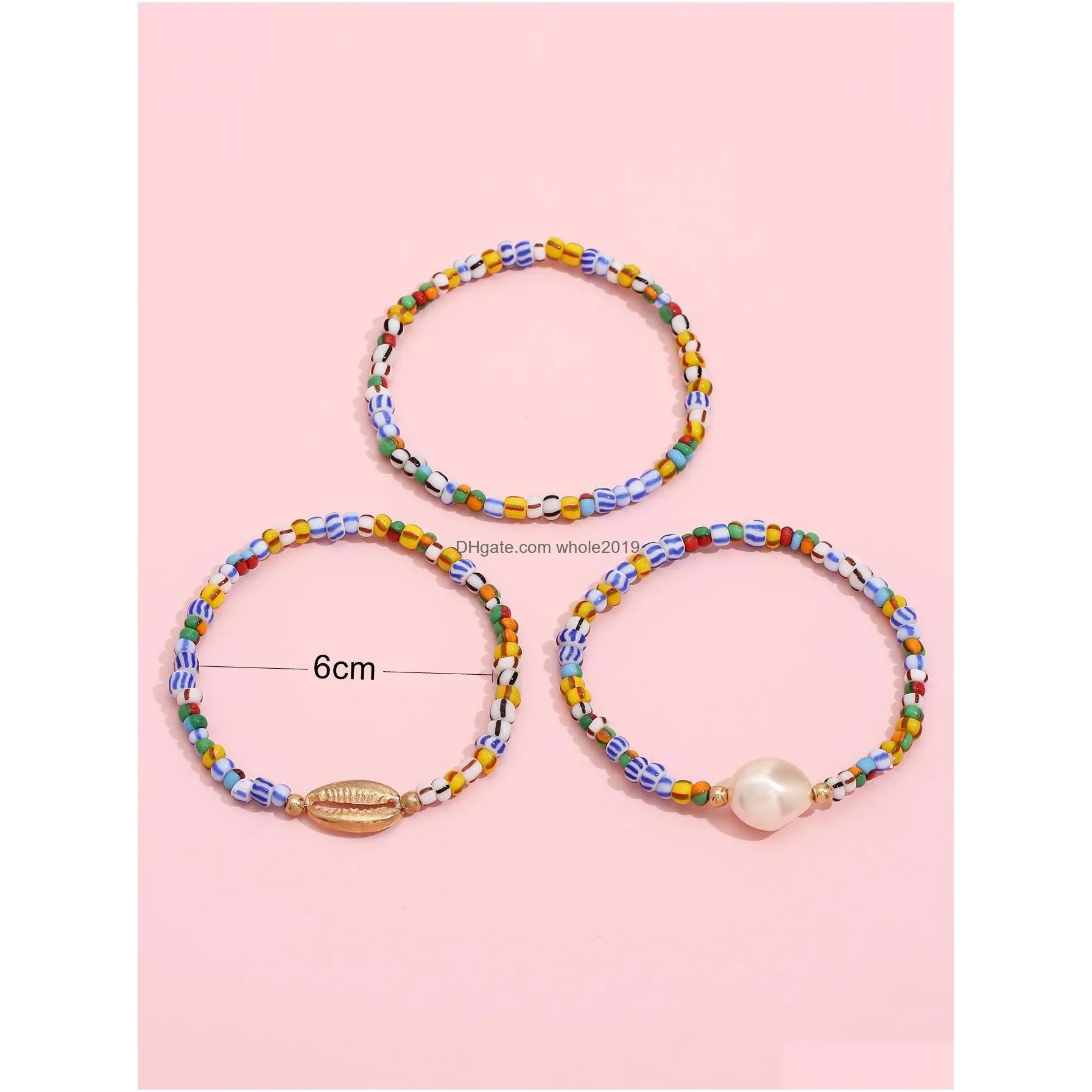 bohemina fashion jewelry strands coloful personality shaped glass beads bracelet set metal shell faux pearl beaded bracelets