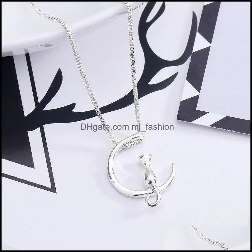 cat necklace charm silver gold color link chain necklace for pet lucky jewelry beautifully luxury jewelry gift charm moon pendant